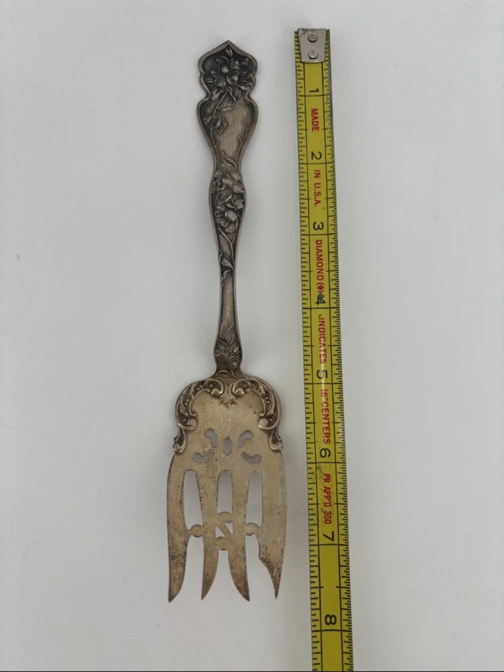 Antique 1903 sterling silver Blackington cherry blossom serving fork